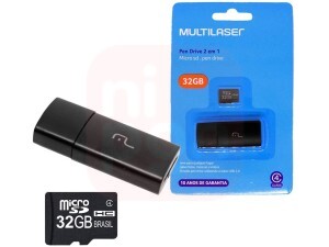 Pen Drive 2 em 1 Leitor USB + Cartão de Memória Classe 10 32GB Preto Multilaser - MC163